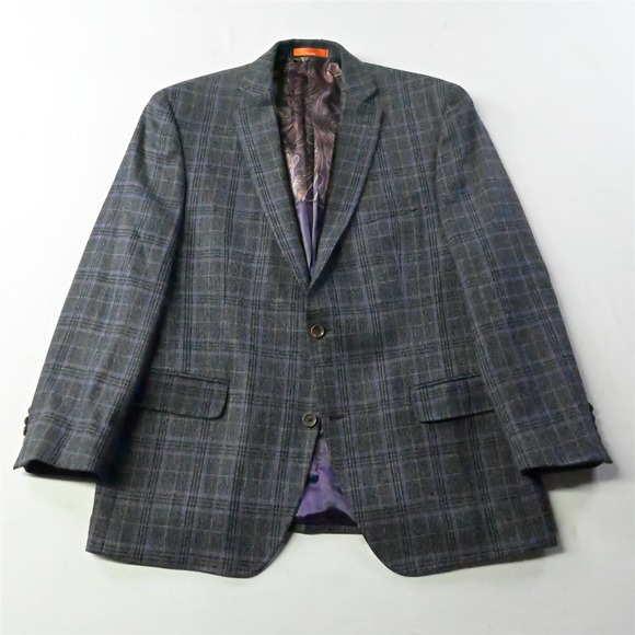 Tallia Uomo 44R Gray Plaid Wool Mens Blazer Sport Coat Suit Jacket‎ - Picture 1 of 12